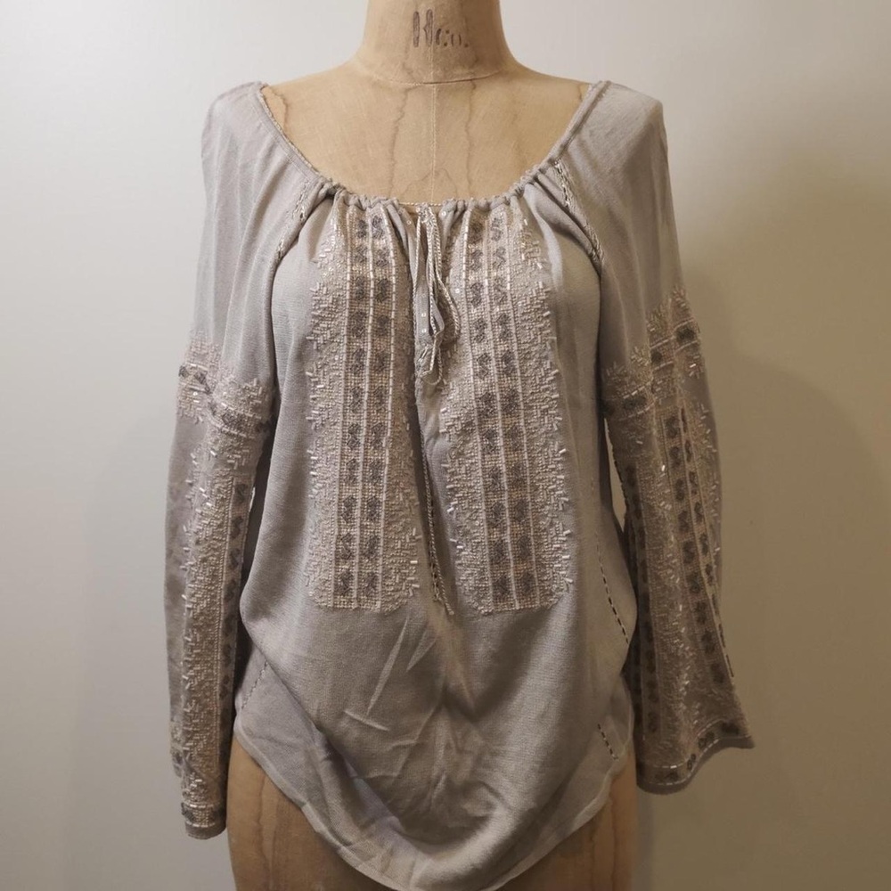 DKNY Cream Scoop Neck Bishop Sleeve Blouse
